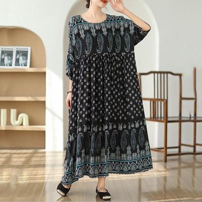 Κοντό μανίκι Plus size βαμβακερό σατέν vintage φλοράλ νέο σε φορέματα για γυναίκες casual φαρδύ μακρύ καλοκαιρινό φόρεμα