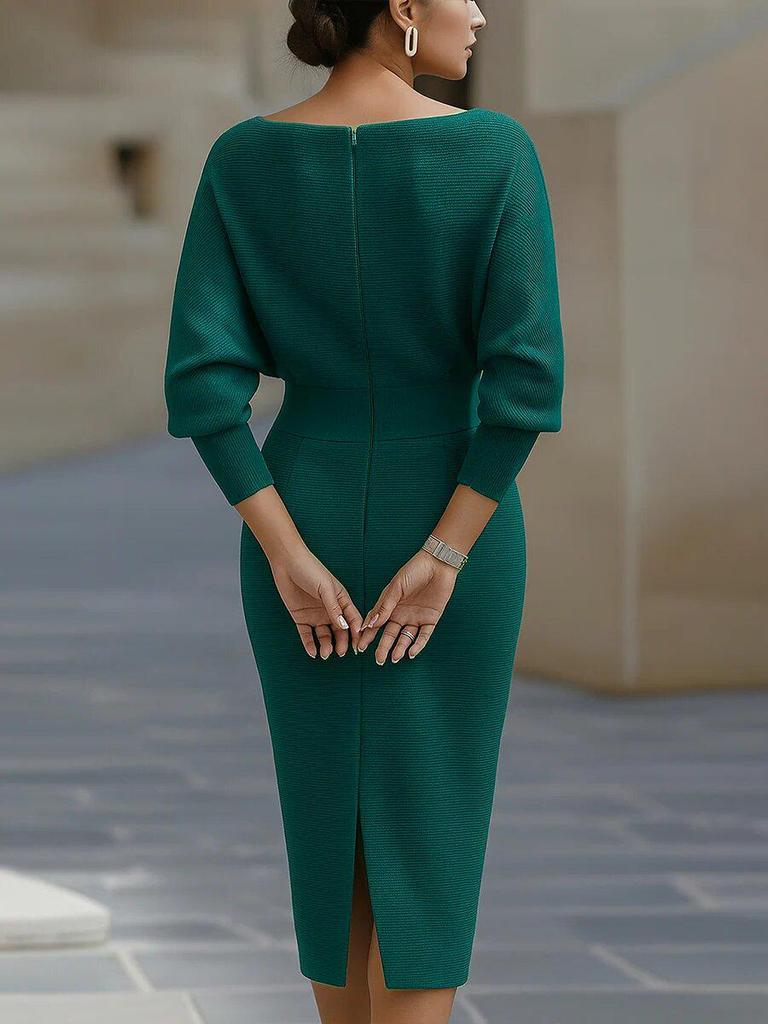 2026 Frühling Europäisches & Amerikanisches Damen Elegantes Schwingender Halsausschnitt Langarm Taillenbetontes Kleid