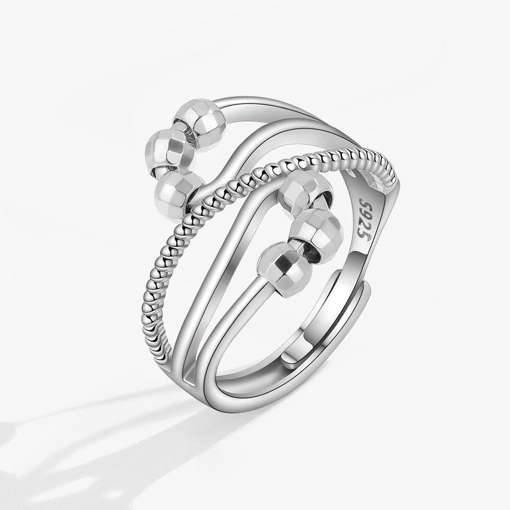 Anti Stress Anxiety Silver Ball Rings 925 Women Men Spinner Fidget Rings Vintage Gold Couple Anillos Jewelry Gift