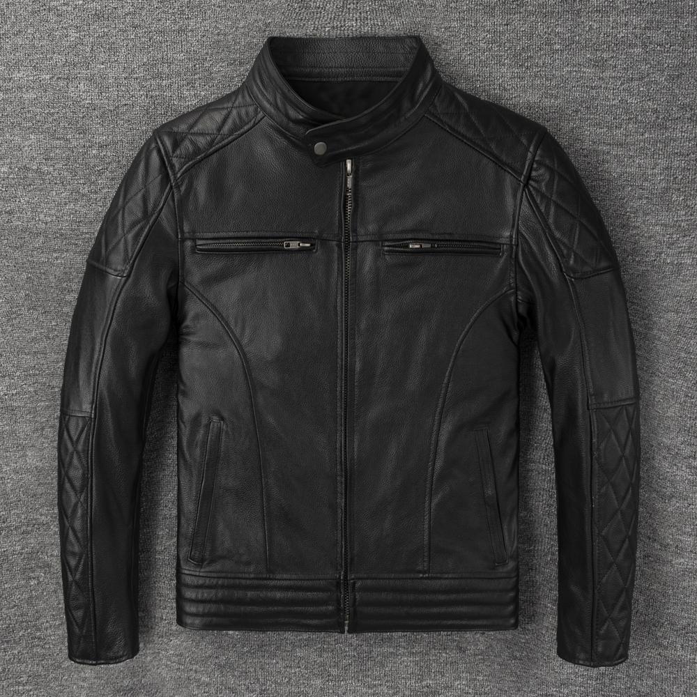 Motorcycle Jackets Slim Fit Genuine Cow Leather Jacket Men Cowhide Coat Riding Biker Jackets For Men Clothing Autumn