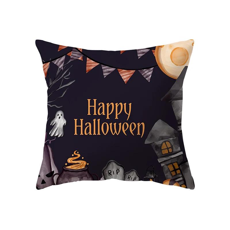 Scary Halloween Horror Pumpkin Bat Print Pattern Cushion Cover Home Living Room Sofa Decoration Polyester Pillow