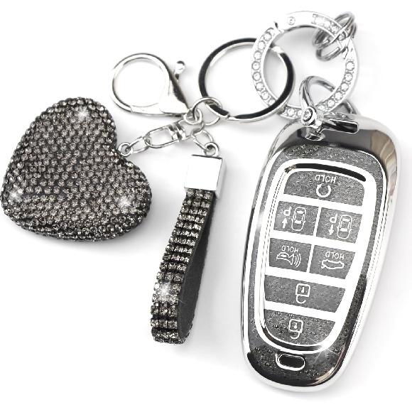 Key Fob Cover with Diamond Keychain Compatible with Hyundai Car Key Holder Case Compatible with Hyundai 2024   Sonata Santa Fe Nexo Tucson Palisade