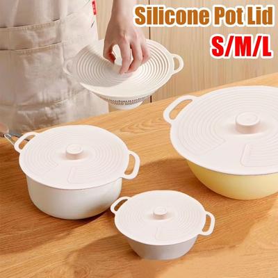 Portable Dustproof Silicone Pot Lid Anti-spill with Handle Bowl Lid Sealing Splash-proof Oil Cover for Microwave Refrigerator