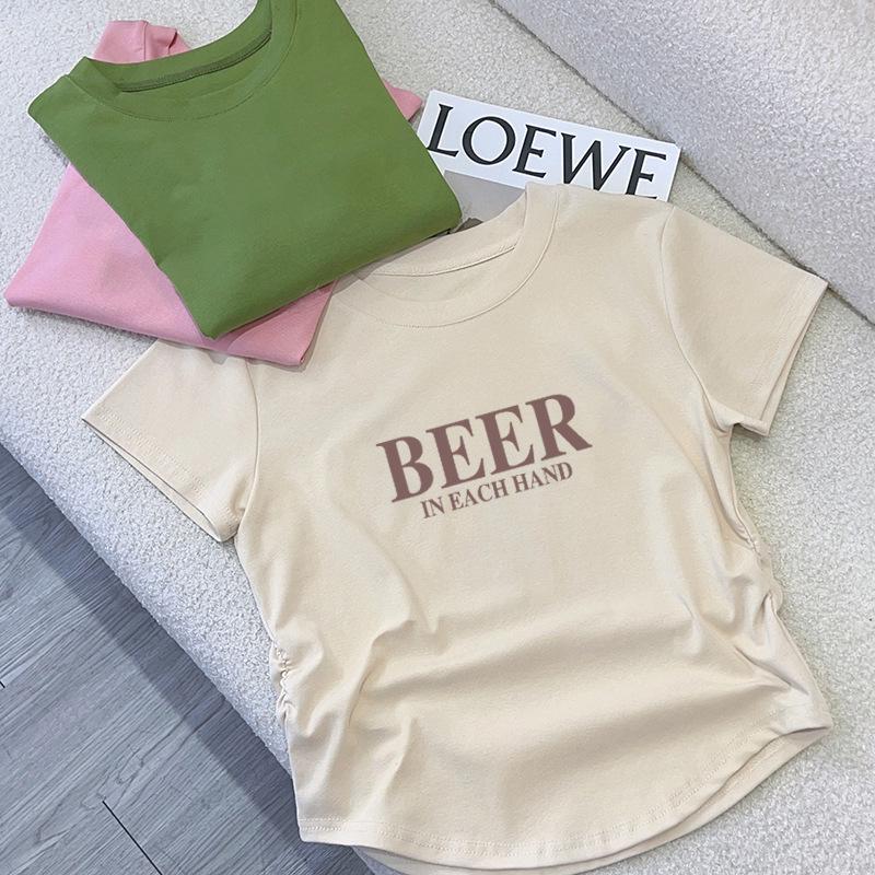 

Women s Slim-Fit Retro Letter T-Shirt - Short Sleeve Summer Top L