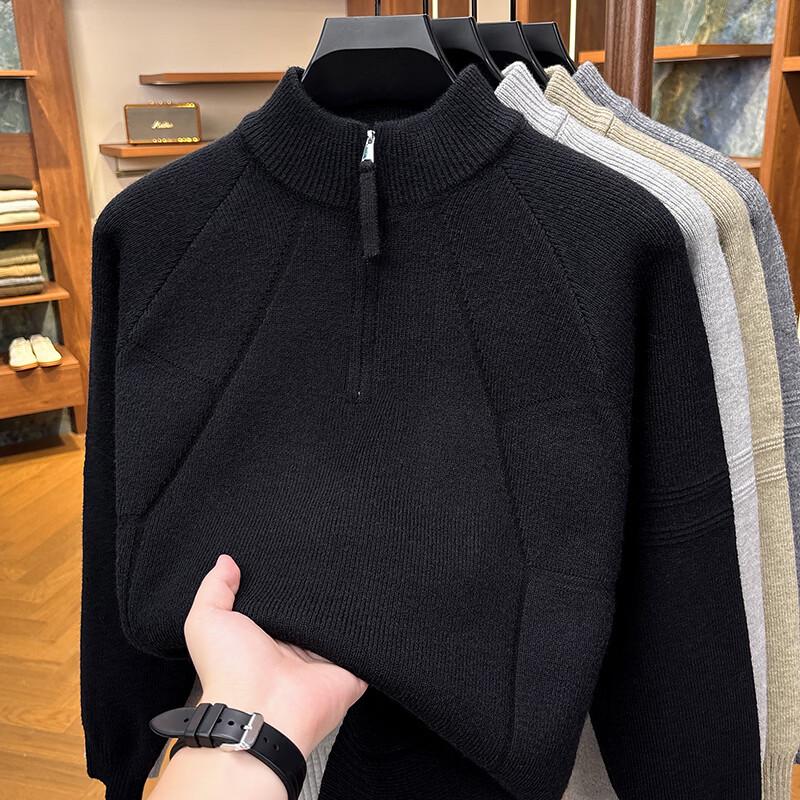 Yalu Men's Casual Half-Zip Stand-Collar Knitted Sweater