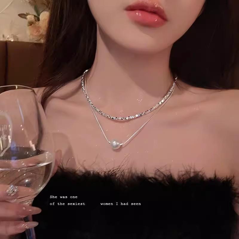 Light Luxury Niche High-end Pearl Necklace Women's Fashion Versatile Temperament Titanium Steel Clavicle Chain Internet Celebrity Necklace