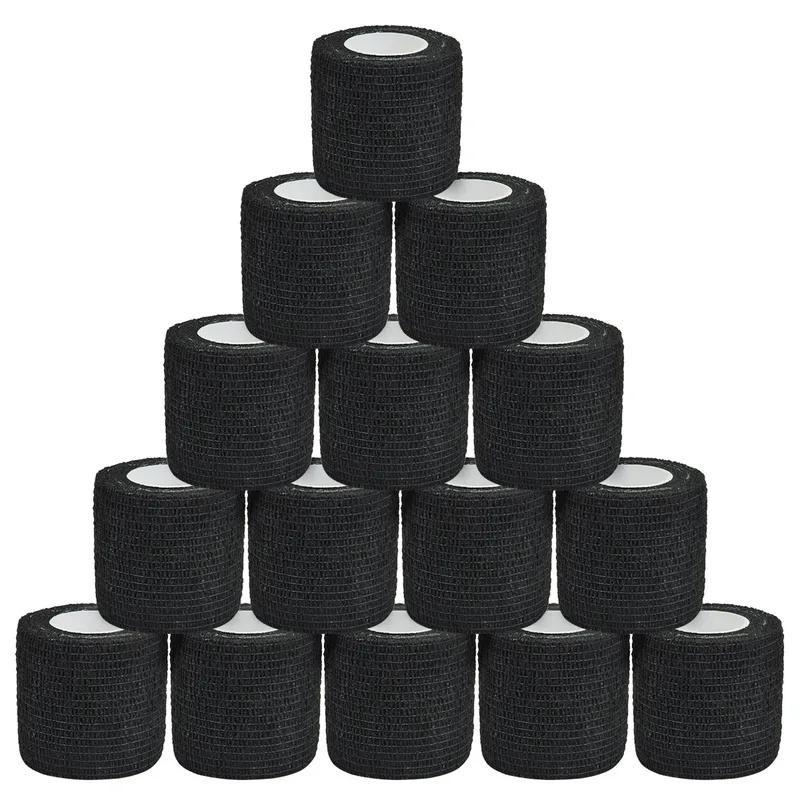 24/48pcs Black Tape Tattoo Hand Strap Anti Slip Sports Non-Woven Fabric Waterproof Disposable Self-Adhesive Elastic Bandage