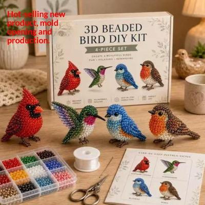 Litet 3D-pärldjur DIY-kit, Enkelt DIY-pärlbroderikit med 4 söta designer, 3D-djurtema Pärlarbete för nybörjare