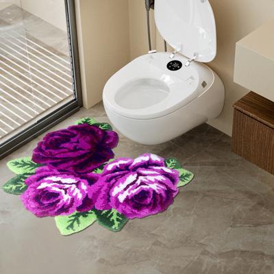 Peluş Yer Matı Hızlı Kuruyan Kaymaz Taban Gül Çiçeği Şeklinde Halı Kolay Temizlenir Dekoratif Oturma Odası Banyo Matı