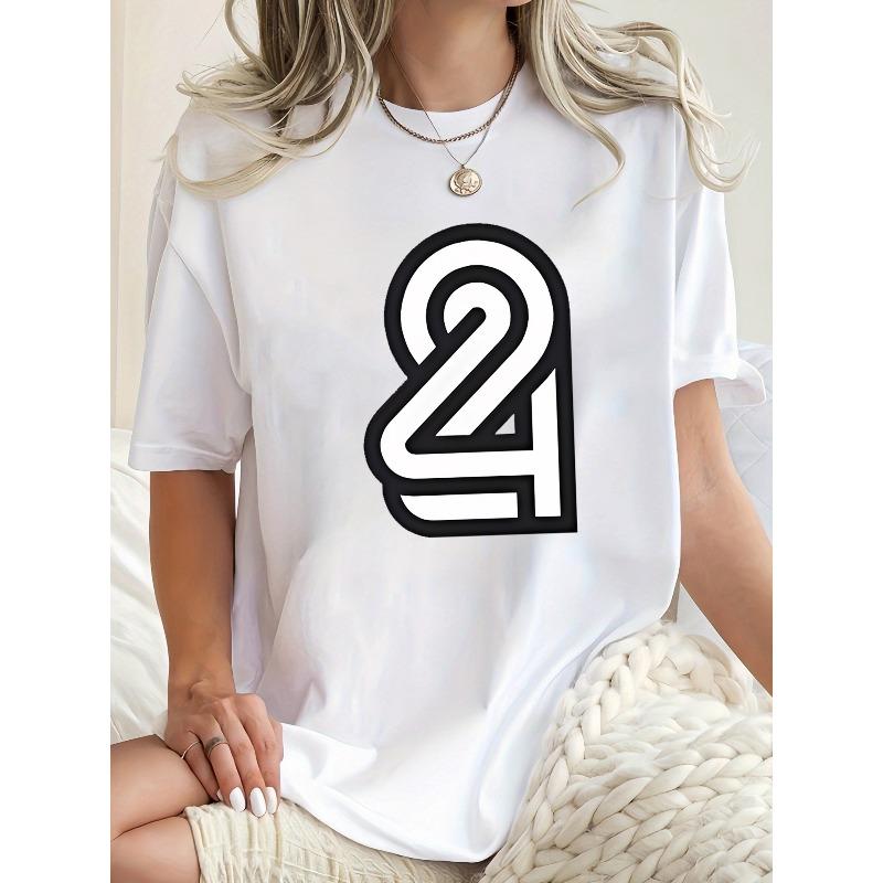 

Fashionable Women S Short-Sleeve Sports T-Shirt - Features a Minimalist Design with The Number 24 Printed. S белый