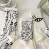 3/6 Pairs Abstract Line Paintings Mid Tube Cotton Socks Street Trend Sports Sweat Absorbing Breathable Couple Casual Socks