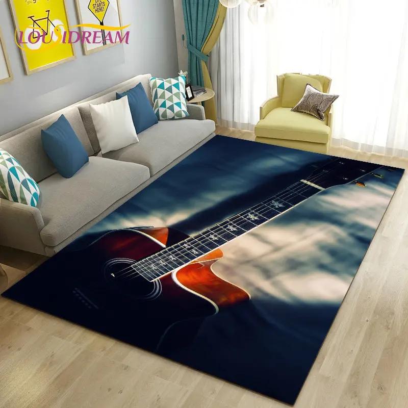 Classical Guitar Electric Guitar Area Rug Large,Carpet Rug for Living Room Bedroom Sofa Doormat Decoration, Non-slip Floor Mat