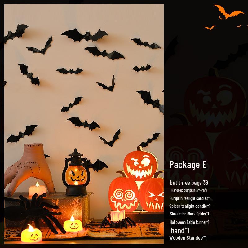 Halloween Pumpkin Lantern Decorations: Bat Ornaments & Scene Props for Bars and Shops