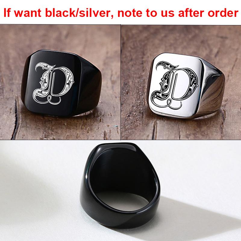 Vnox Heavy A-Z Initial Stamp Ring for Men Gold Color Solid Stainless Steel Signet Ring Chunky Punk Finger Jewelry Customize Gift