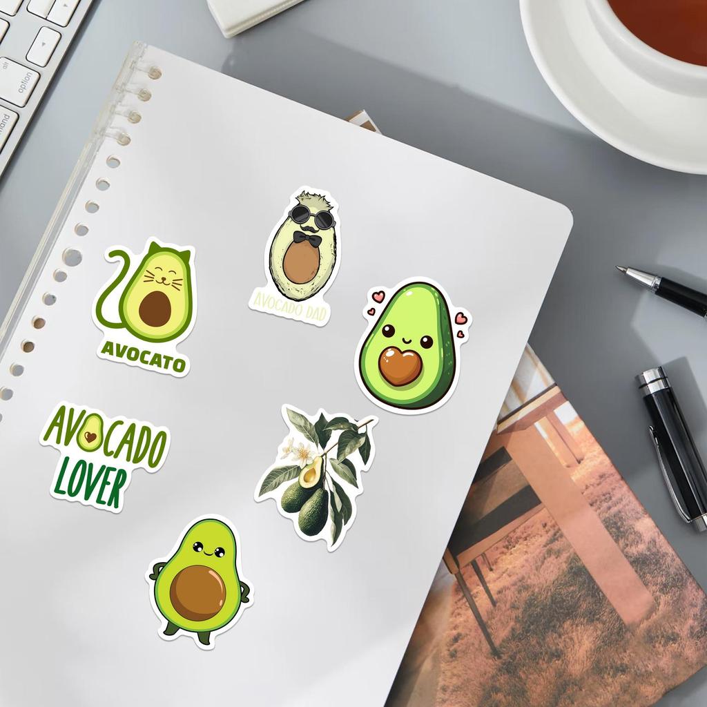 52PCS PVC Cartoon Avocado Stickers for DIY Notebook, Luggage, and Planner Decoration