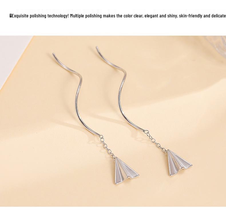Banyan Tree Silver Paper Airplane Tassel Earrings: Simple, Nostalgic & Trendy Design