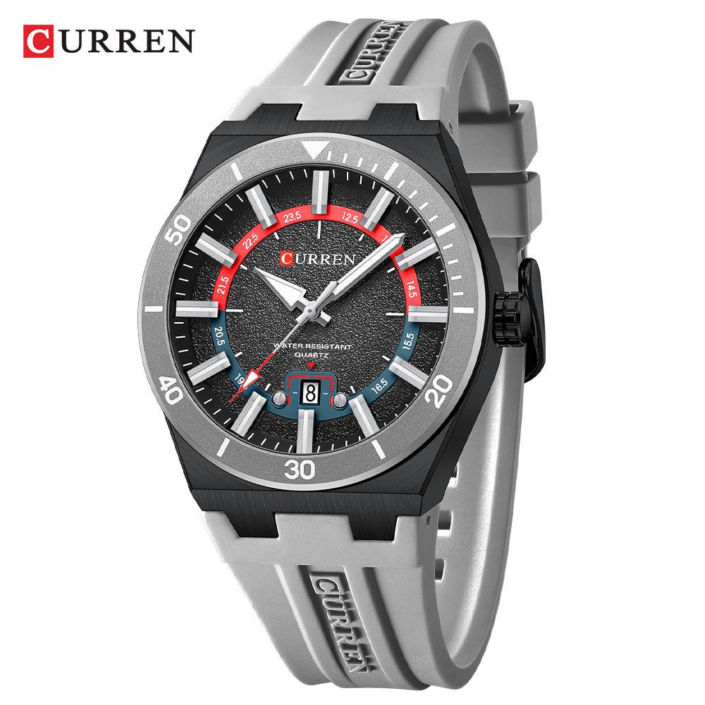 CURREN 8491 Men's Waterproof Quartz Watch with Rubber Strap and Calendar
