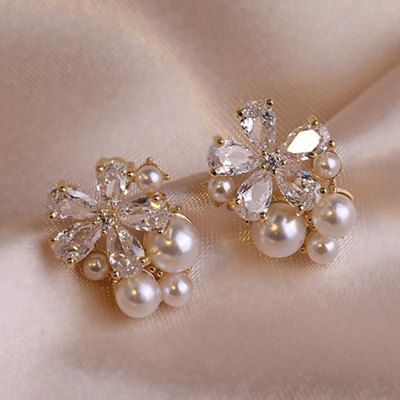 Floral Alloy Earring Set With Cubic Zirconia For Women Elegant Gift Ideas