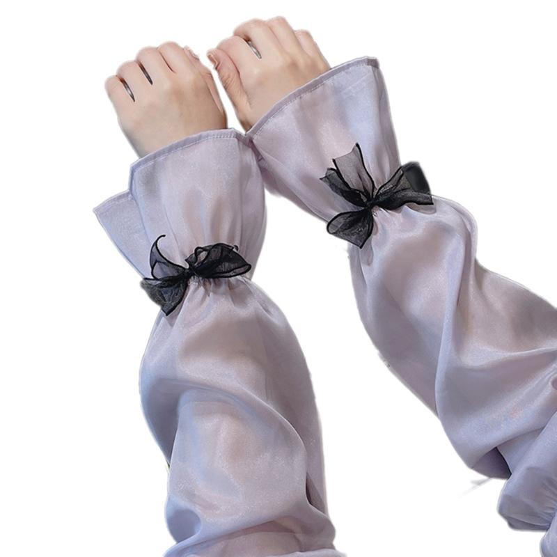 Sunproof Arm Sleeves Summer Women Girl Arm Cover with Bowknot Decals Breathable Arm Cover for Summer Spring Camping