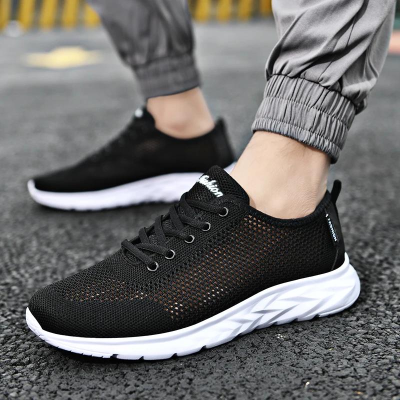 

Mesh Men Sneakers Summer Casual Shoes Men Breathable Outdoor Non-slip Walking Gym Shoes Lace-up Mens Trainers Size 38-46 46 чорний