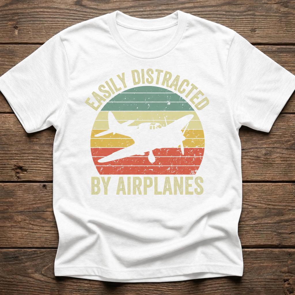 Easily Distracted By Airplanes Retro Airplane Shirt Pilot Gifts for Unisexs Clothing Unisexs Summmer Vintage Aviation Gift T Shirt