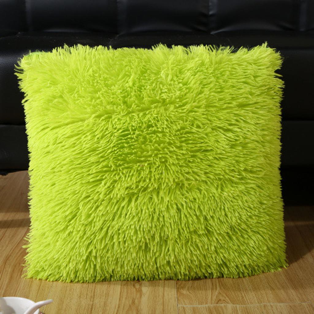 (SU)Plush Cushion Cover Sofa Lumbar Cover Home Decoration Solid Colorful
