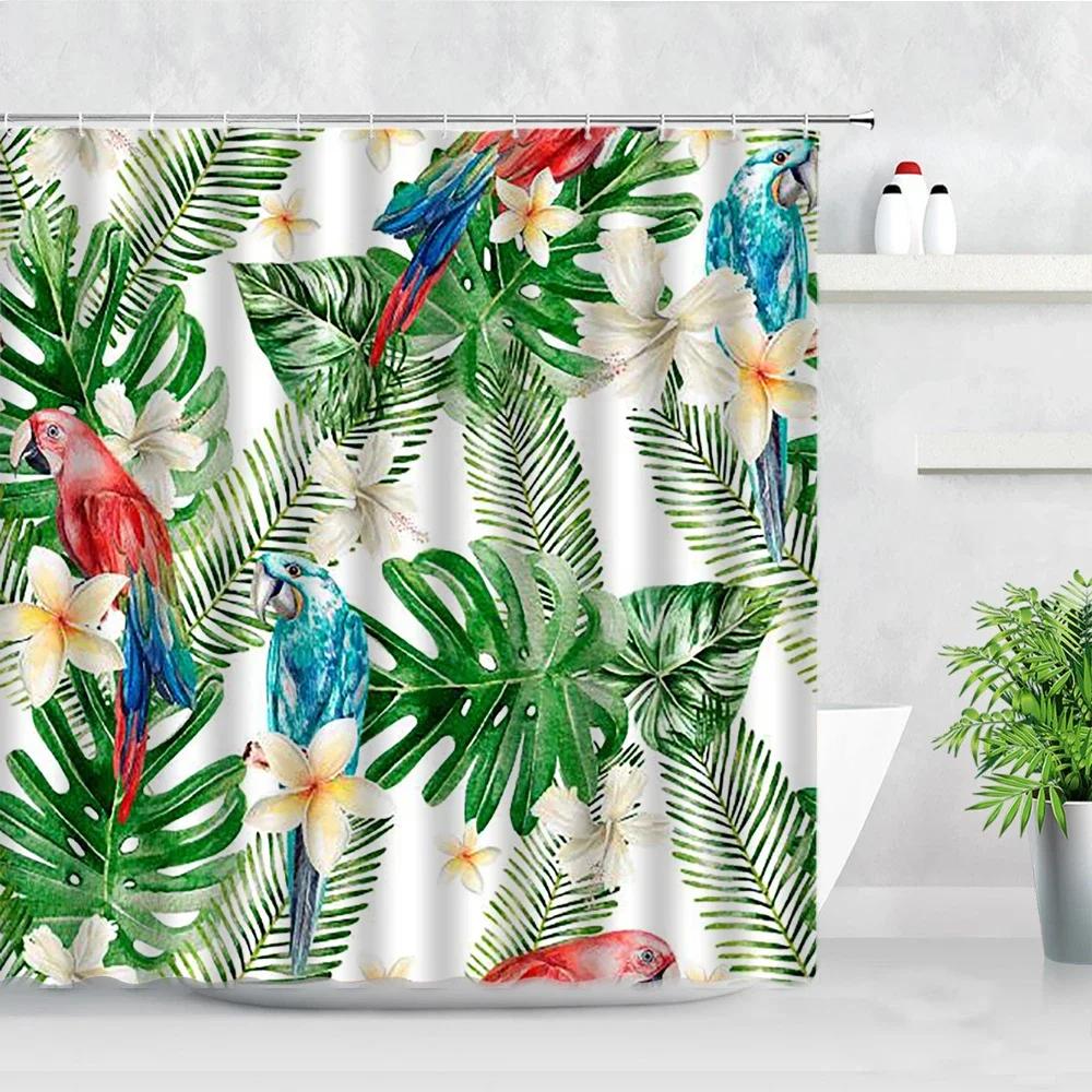 Tropical Paradise Shower Curtain, Exotic Plants & Animals, Waterproof for Bathroom Decor, Enhance Home with Nature's Beauty
