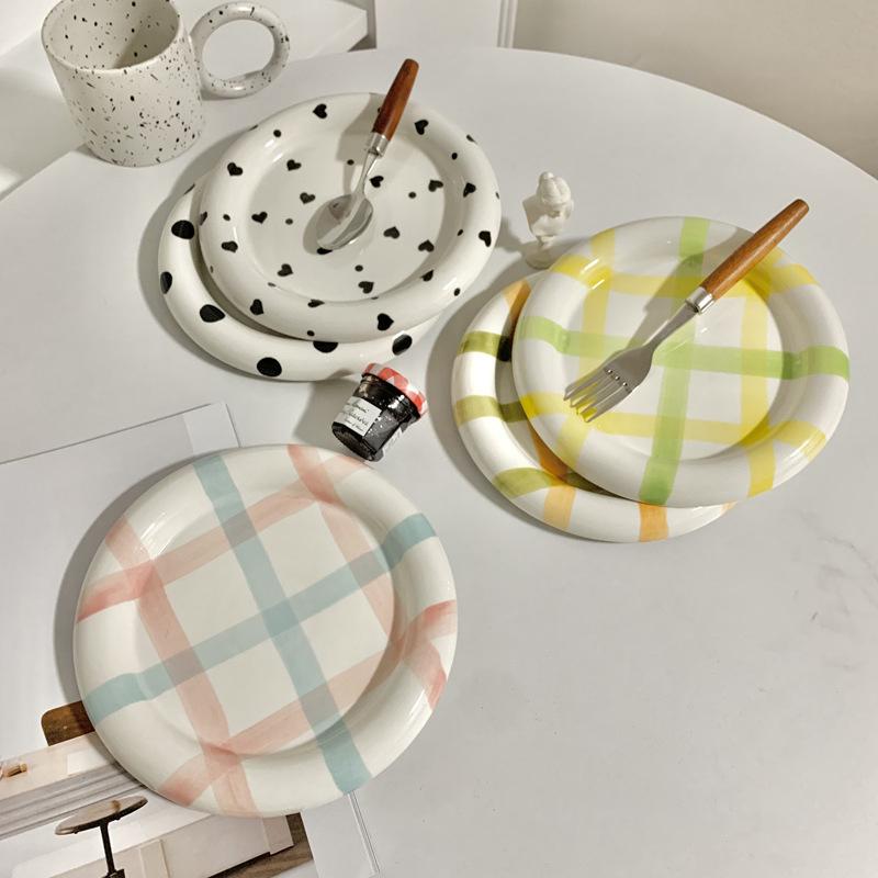 Plato de cerámica de tinta blanca de estilo europeo, vajilla para platos principales, vajilla de cocina, plato redondo de estilo occidental, plato decorativo