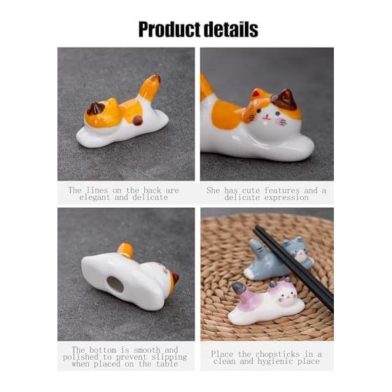 Ceramic Chopstick Holder Animal Series - Running Cat & Country Cat, Multi-color Home Decor, Izakaya Souvenir - Set of 6