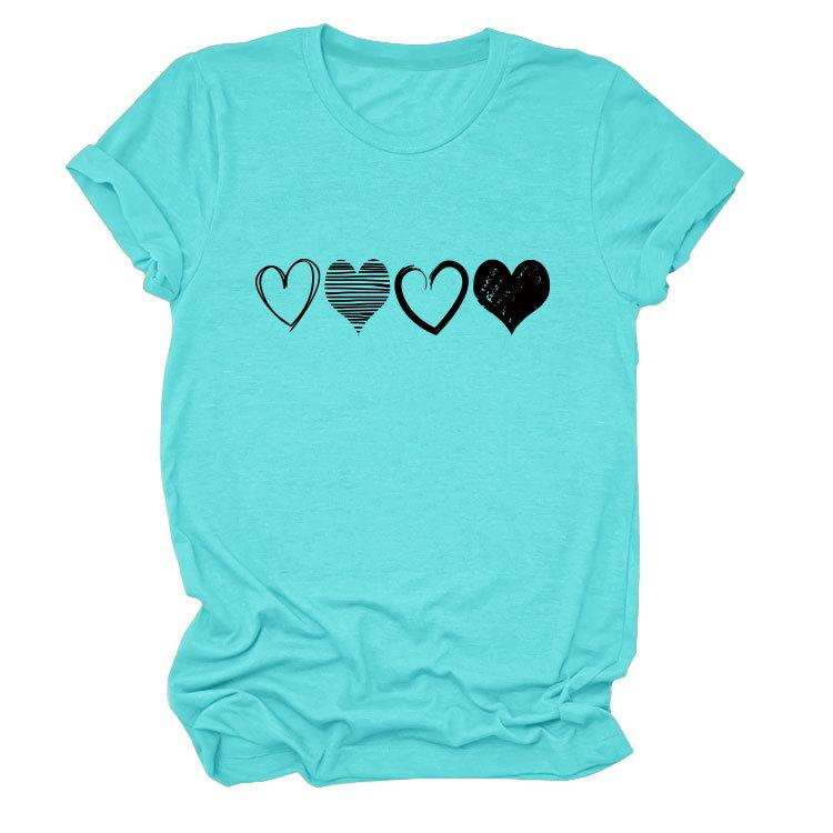Fashion Trends Four Different Hollow-Out Love Women's Crew Neck Short Sleeve T-Shirts