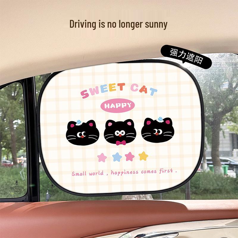 Cartoon Cat Car Sunshade: Sun Protection & Heat Insulation Electrostatic Window Visor