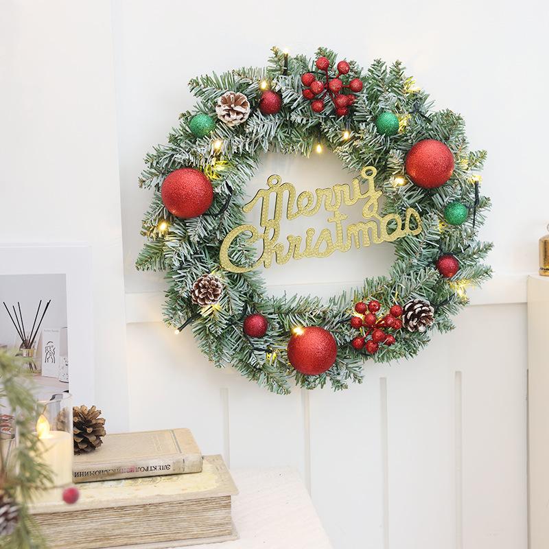 Christmas Wreath 35/40cm Pre-made Door Hanger, Festive Holiday Decoration for Home Entrance Xmas Decor