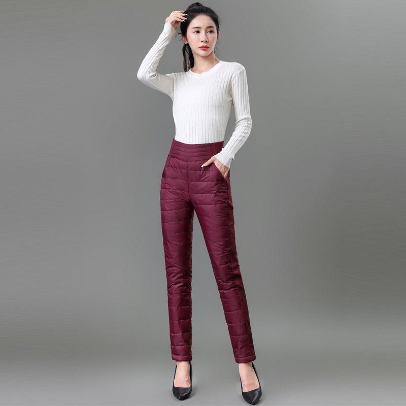 White Duck Down Pants Women Classic Warm Black Stretch Skinny Cotton Pantalon Mujer Office Windproof High Waist Thick Snow Pant