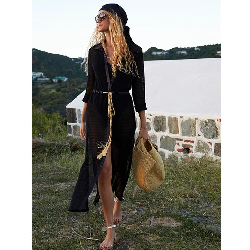 2021 Pevné přikrývky Sexy hluboké letní plážové šaty Krajková tunika Ženy Plážové oblečení Plavky Zahalovací župan Plage
