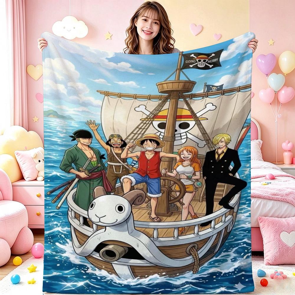 Luffy'S Straw Hat Pirates Pattern Flannel Blanket Soft Comfortable Throw Blanket For Camping Travel Home Decor Christmas Gift