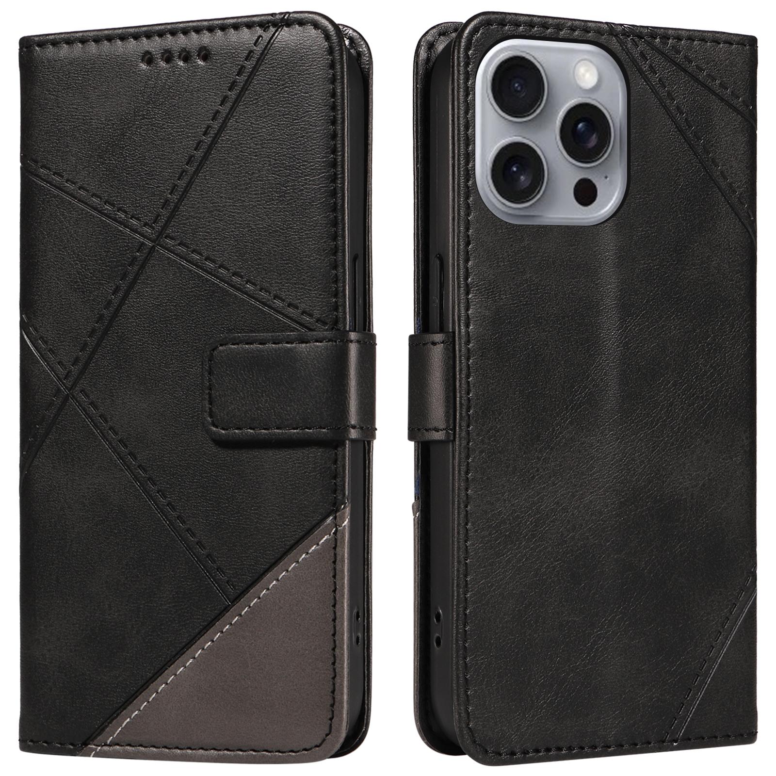 

Для iPhone 16 Pro Max Чехол Геометрический Противоударный Кошелек Кожаный Чехол для Телефона Black