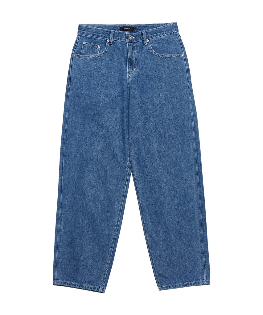 Bajal Wide Tapered Retro Denim Pants Blue