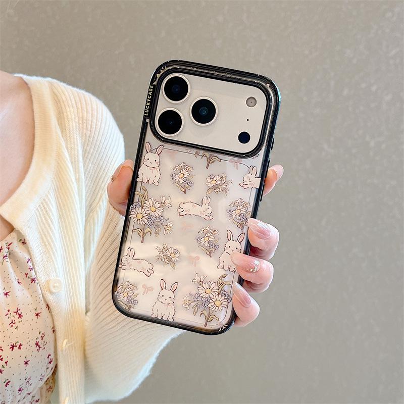 

Cute Floral Rabbit Stand Case for iPhone 17 Pro Max/16/15/14 - Transparent Design for Women 15