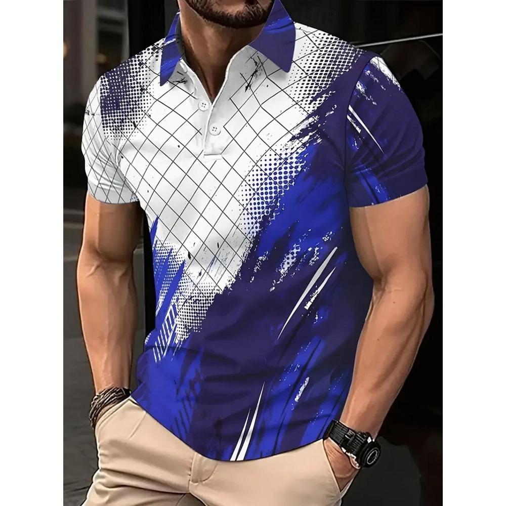 Men's Abstract Line Polo Short Sleeved Polo Shirt Collar Shirt