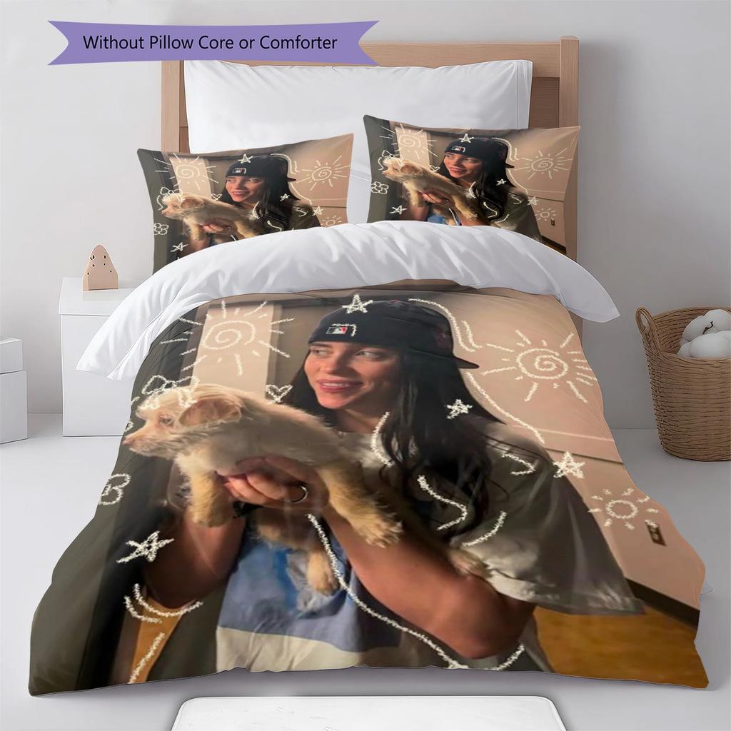 Billie Eilish Pattern Bedding,Quilt Set Quilt Cover Pillowcase Home Birthday Gift (1 * Duvet Cover + 2 * Pillowcase, Without Core)