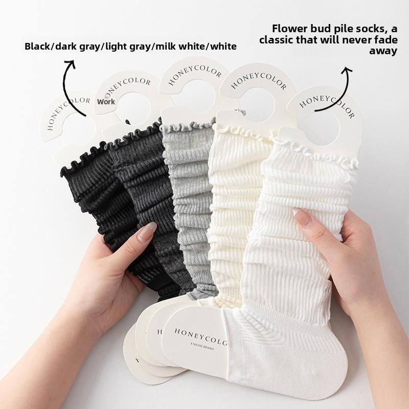 Sock Cover Women's Vertical Striped Mesh Breathable Leg Cover Versatile Pile Socks Solid Lace Calf Socks