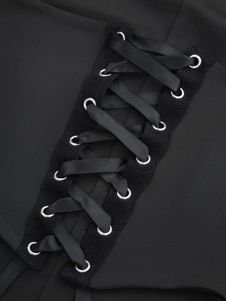 Rosegal Plus Size Lace Trim Lace-up Split Pockets Solid Flare Pants