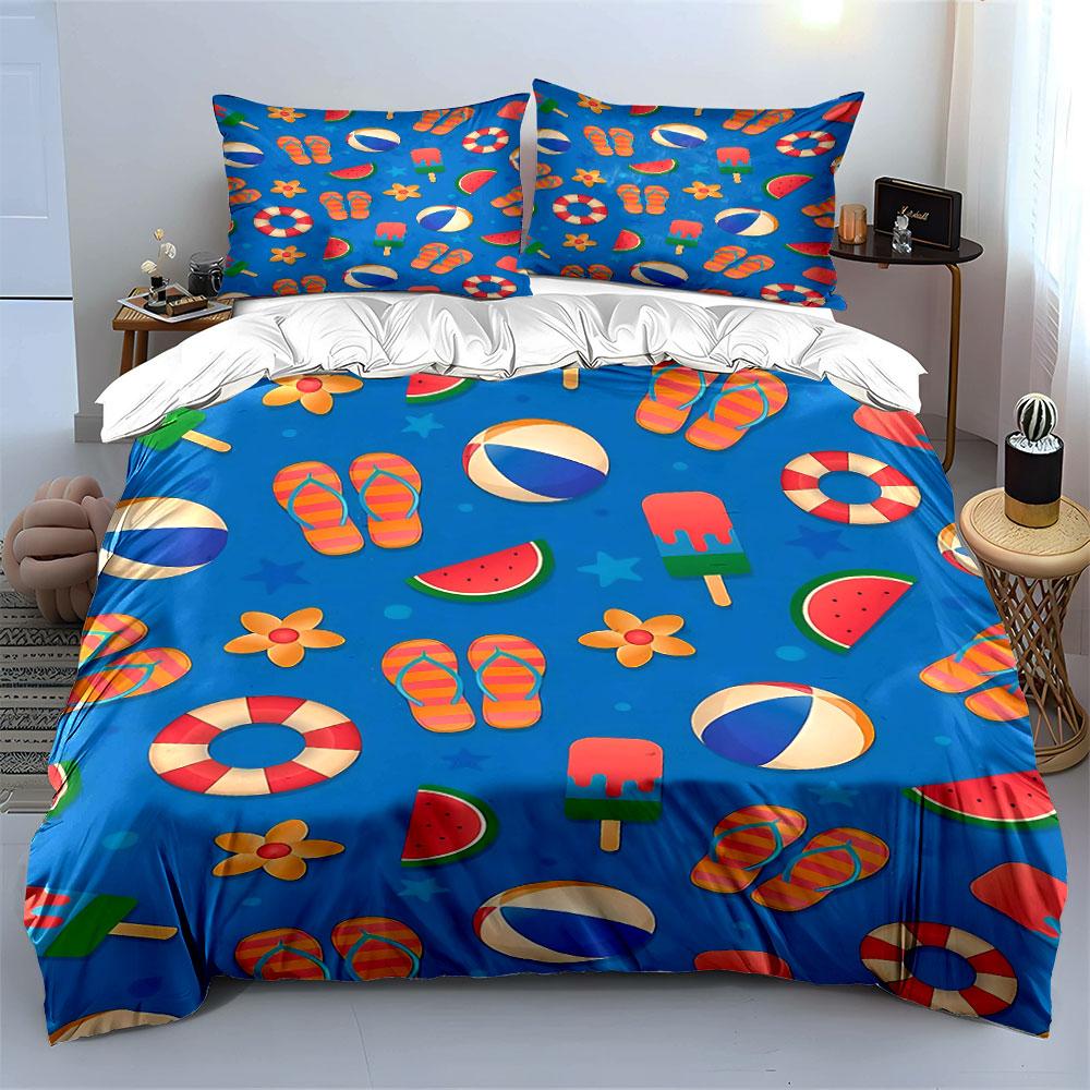 Flip-flops, beach balls, flowers. Bedding sets Duvet cover sets Duvet covers Pillowcases(1 * Duvet Cover 2 * Pillowcases without duvet insert)