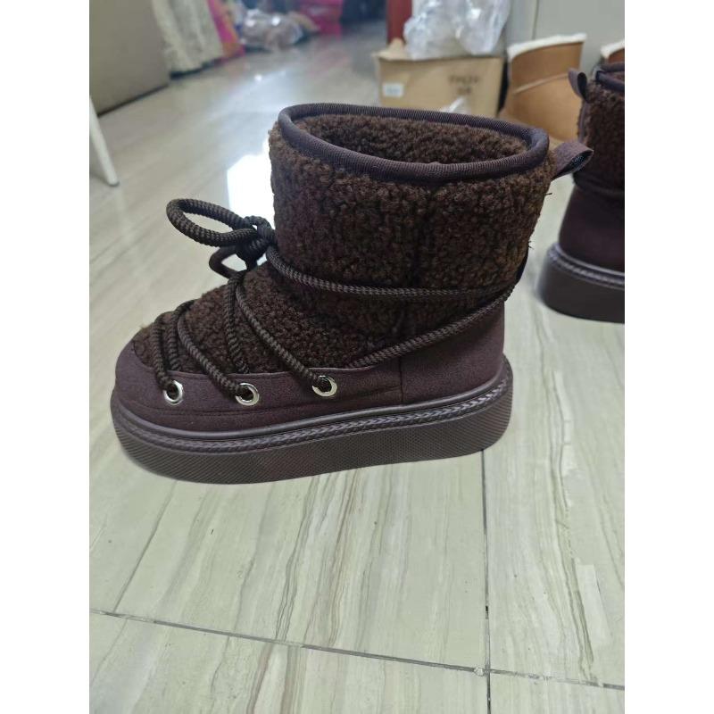 Foreign trade large size thick-soled cross-strap snow boots autumn and winter new thickened medium tube but knee warm women's boots