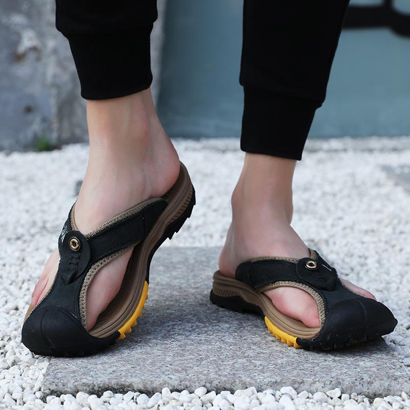 Leather Shoes Men Sandals Mens Flip Flops Men's Casual Shoes Classic Massage Beach Slippers Anti-slip Summer