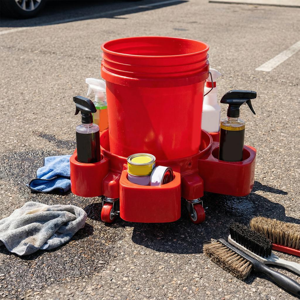 Wash Bucket with 5 Wheels and 2 Locking Casters Heavy Duty Rolling Detailing Wash Bucket Compatible with 3.5 To 5 Gallon Buckets
