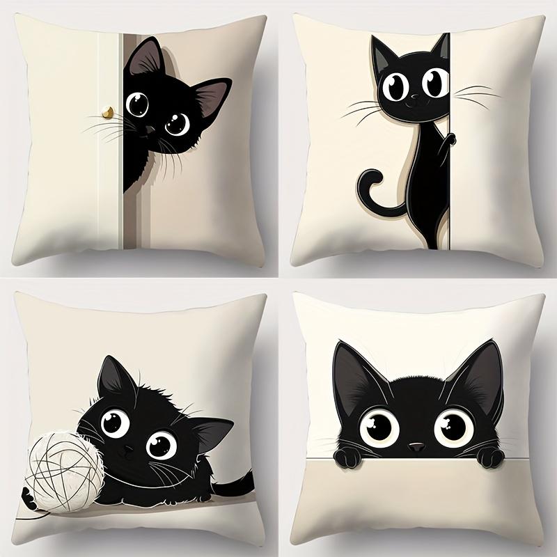Cute Black Cat Patterns Throw Pillow Cushions Polyester pillowcase, sofa decorative cushion cov Headboard Pillow