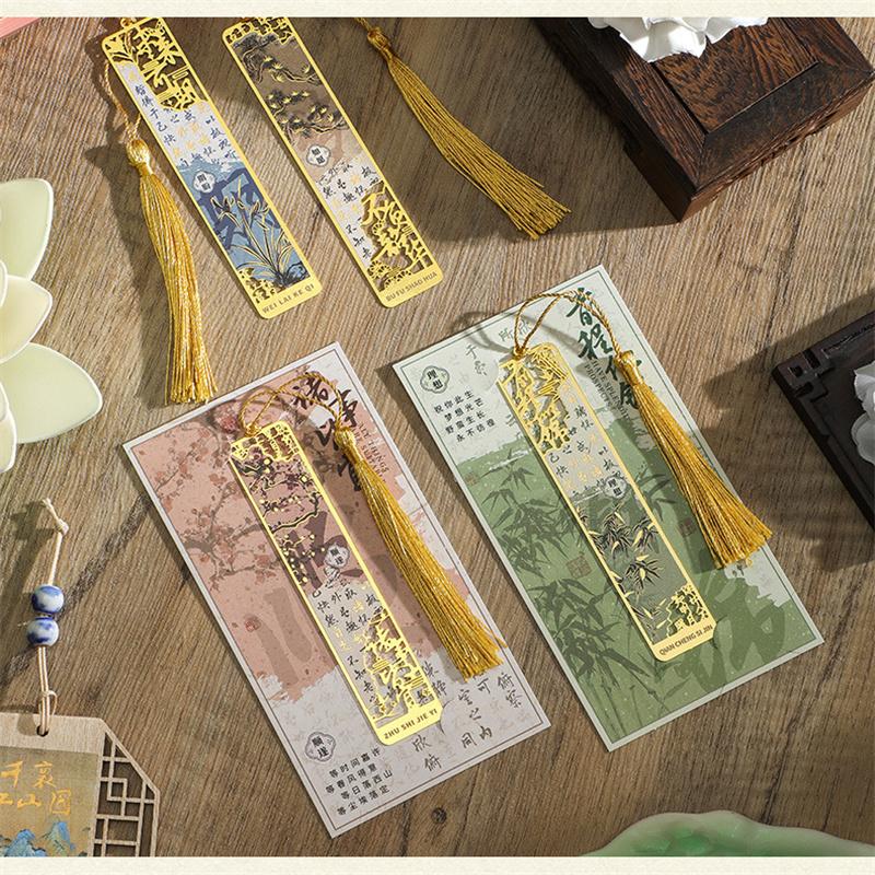 Retro Metal Bookmark Hollow Bronzing Book Mark With Tassel For Reader Writers Lovers Students Stationery Gifts School Supplies