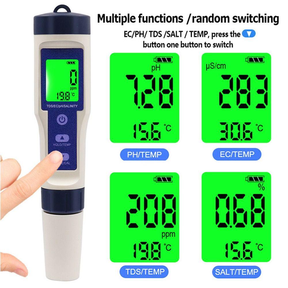 Large Backlit Screen Pool Salt Tester 5 in 1 TDS Water Quality Tester  Drinking Water