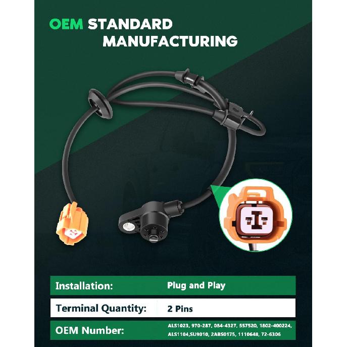 SCITOO 2 pcs Front Left Right ABS Wheel Speed Sensors Fit for 1999 2000 2001 2002 2003 2004 for Honda Odyssey ALS1023 ALS1104